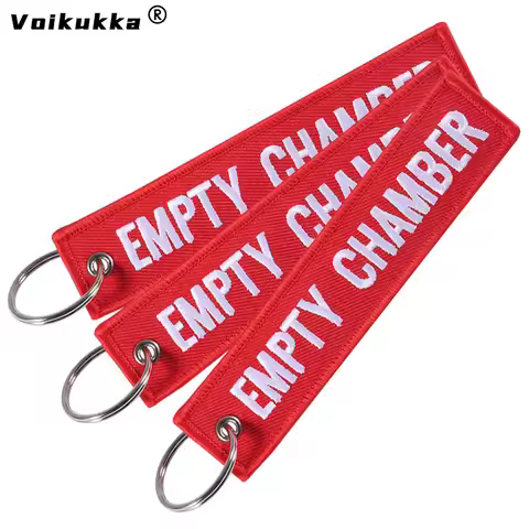 Voikukka Jewelry Text Embroidery EMPTY CHAMBER Red Pendant Tags Keychain Rectangle Key Chains Souven