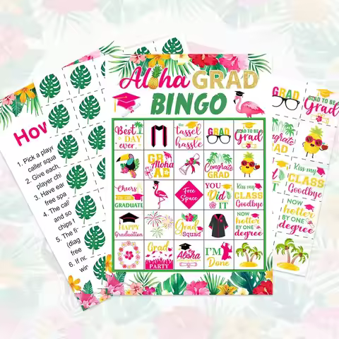 Kreatwow Jollyboom Graduation Party Games 2025, Aloha Grad Bingo Game Card Cards 2025-38pcs