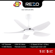 Rezo Ceiling Fan (42 Inch)(Matt White) 5 Blades Remote Control LED Lighting 12-Speed Fan ASTER 42/5B LED (MW)