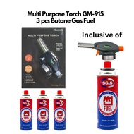 GASMATE Multi Purpose Blow Butane Torch Set GM-915 | Inclusive of 3 pcs Butane Gas