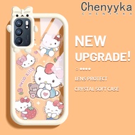 เคส Chenyyka สำหรับ OPPO Reno 6 5G Reno 6 Pro 5G 6Z Reno 5G เคสการ์ตูน Hello Kitty Little Monster Bowknot ปลอกนิ่มกันรอยขีดข่วนเคสโทรศัพท์โปร่งใส TPU ซิลิกาเจลเลนส์กล้องถ่ายรูปฝาครอบป้องกัน