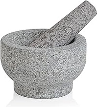 Maxam Grey Mortar and Pestle Set - 5 Inch - 1 Cup Capacity - Heavy Granite for Grinding Spices, Herbs and Avocado Masher for Guacamole and Pesto