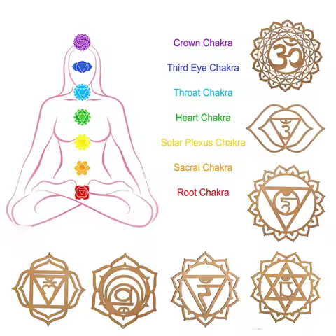 7PCS/SET Wooden Seven-chakra Hollowed Wall Hanging Wiccan Decor Home Yoga Meditation Handicraft Acce