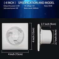 Solar 12V round exhaust fan 4 inch glass window silent ventilation fan home wall bathroom exhaust fan