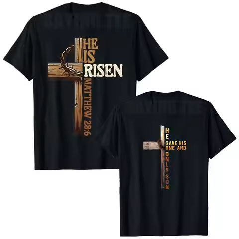 Easter Cross He Is Risen Jesus Christian Men Women T-Shirt Christian Cross Bible John 3:16 Reflectio