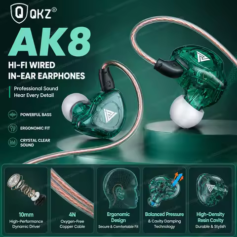 QKZ AK8 Original EDX Pro In Ear Monitor Sport Noise Cancelling Headset 1DD Dynamic Wired Earphones H