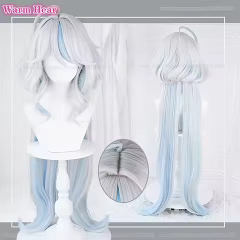 High Quality Focalors Synthetic Wig Anime Fontaine Furina 100cm White Blue Cruly Cosplay Anime Wigs