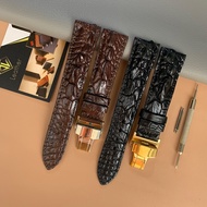 [DDH13]-Embossed Crocodile Leather Watch Strap-Armpit, Black/Brown (Product Set includes: Pin, Buckl