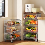 [in stock] Vintage Style Small Cart Kitchen Storage Rack Floor-standing Fruit Vegetable Multi-layer 