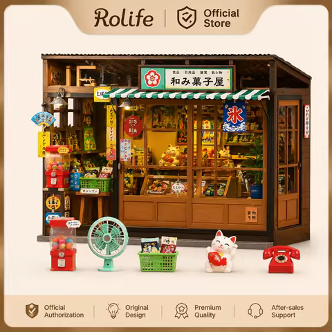 Rolife Nostalgic Corner Shop Japan Book Nook Kit DIY Miniature House Model Kits Japanese 3D Wooden P