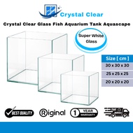 Square Cube Crystal Clear Glass Fish Tank Aquarium Aquascape Kaca 20cm / 25cm / 30cm
