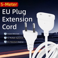 5M EU Plug Extension Cable – Euro 2-Pin to 2-Pin Copper Wire Power Extension Cord for Home & Office