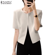 ZANZEA Women Korean Fashion Casual O-Neck Short Sleeves Plain Blazer