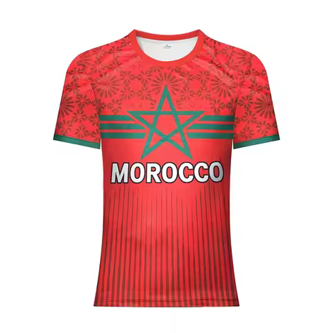 Men Morocco Football T-shirt 3D Print Flag Graphic Street Sports Short Sleeve T Shirts Summer Casual