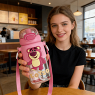 600มล./20ออนซ์ Miniso Disney  Plush Doll Summer Direct Drinking Cup Water Bottle Strawberry Bear Lar