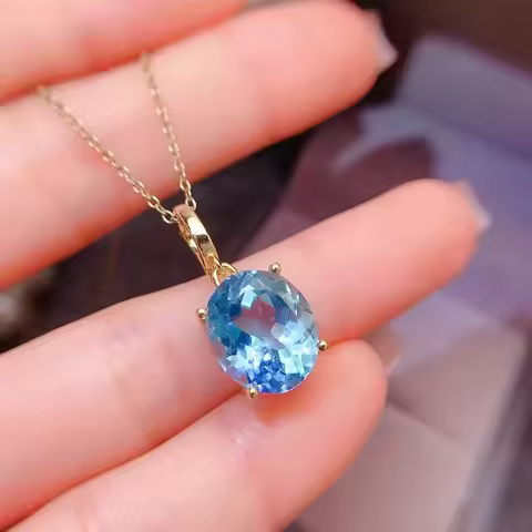 hot selling 925 silver topaz pendant 9mm*11 3ct natural topaz necklace pendant 18K gold plated sky b