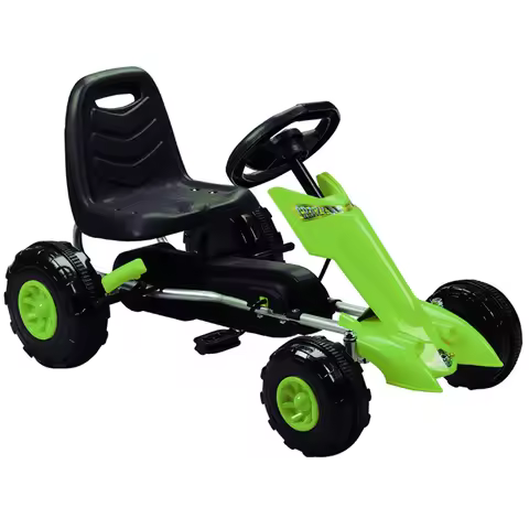 Kids 4 Wheel Ride On Car with Racing Steering Wheel, 3-8 Years Old Children Pedal Go Kart with Hand 