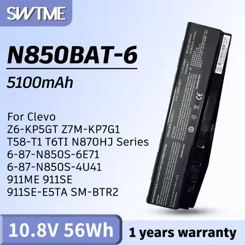 N850BAT-6 Laptop Battery for Clevo Z6-KP5GT Z7M-KP7G1 T58-T1 T6TI N870HJ Series 6-87-N850S-6E71 6-87