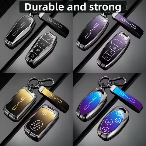Car Zinc Alloy Leather Key Case Holder Cover For BYD Atto 3 Han EV Dolphin Durable Second Song Pro T
