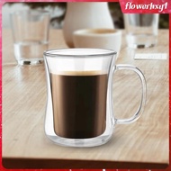 [Flowerhxy1] Double Walled Mug Drinking Glass Borosilicate Beverage Mug Espresso Cups Glass Cup Water Cup for Woman