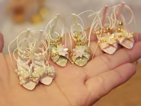 Handmade BJD Blythe Hanfu Nail bead shoes, pearly sand flashing Roman strapping sandals shoes (Fit O