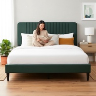 LOFT LIVING FLUFFY Queen Size Bed Frame-Green Velvet