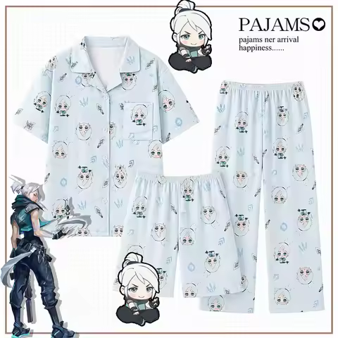 Valorant Cosplay Pajamas Summer Short Sleeve Sleepwear For Viper Sage Reyna Jett Costume Unisex Anim