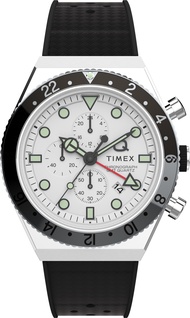 Q Timex GMT Chronograph 40mm Rubber Watch - Stainless Steel/White (TW2V70100)