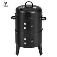 Vertical Charcoal Smoker with Built-in Thermometer BBQ Smoker Grill 2 Access Doors Round BBQ Grill f