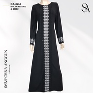 HITAM Black MUSLIMAH Robe - Embroidered | Dahlia 31152