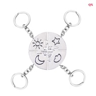 QX 4 piece Set Best Friend Friendship Necklace Sun Moon Cloud And Star Inlaid Rhinestone Stitching B