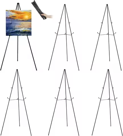63" Foldable Metal Easel Stand for Wedding Signs, Adjustable Height with Bag, Holds 5 LBS (Black, 6-