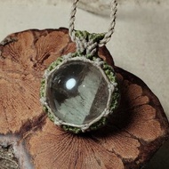 千層幽靈水晶球-蠟線編織/圖騰包框設計/項鍊可調整長度