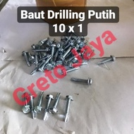 ( 10x1 ) Baut Drilling Putih Self Drill Roofing Baja Ringan Galvalum