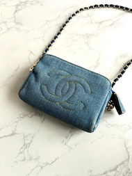 稀有中古包 Chanel牛仔藍明線小包 側背包 斜背包 單肩包 二手包
