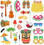 EMOME 60pcs Luau Photo Booth Props with Stick, Hawaiian Photo Booth Props for Hawaiian Luau Tiki Par