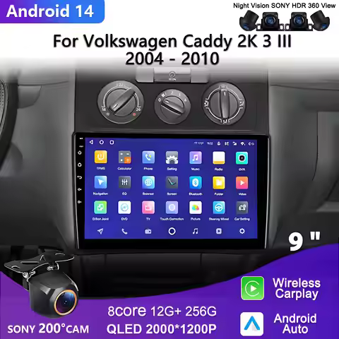 Android 14 For Volkswagen Caddy 2K 3 III 2004 - 2010 Car Radio Multimedia Video Player Navigation GP