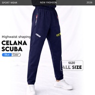 Amused - Men's Navy Slimfit Long Jogger Pants - Running Training Gym Scuba Stretch Premium