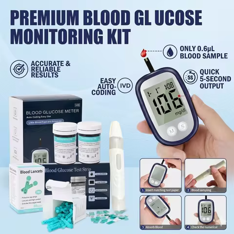 Premium Blood Glucose Meter Kit Diabetes Monitor Medical Glucometer with 50Test Strips Lancets Lanci