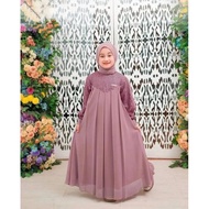 Gamis Anak Inara Ceruty Baby Doll Kombinasi Brokat | Inara Dress Kids Free Pasmina | Baju Muslim Ana