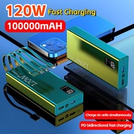 120W Power Bank 100000mAH Built-in 4 Cable PowerBank Fast Charger LED Light Powerbank