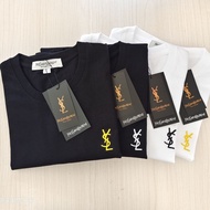 HOT_YSL 24 Summer New Style European And American Embroidered Small Label Round Neck Pure Cotton T-shirt For Men And Women Loose Short-sleeved Couple Half-sleeved Ins Simple