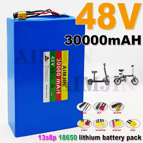 48V 30Ah 30000mAh 18650 lithium battery pack 13S8P large capacity suitable for 48V 250-1500W built-i
