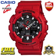 Original G-Shock GA100 Men Women Sport Watch Japan Quartz Movement 200M Water Resistant Shockproof and Waterproof World Time LED Auto Light Gshock Man Boy Girl Sports Wrist Watches with 4 Years Official Warranty GA-100B-4A Red (Ready Stock Free Shipping)