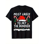 [ Fast Arrival] Most Likely To Pet The Reindeer Family Matching T-Shirt for Men Women, Christmas Gif