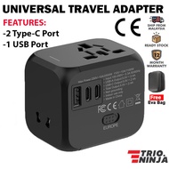 TrioNinja WORLDWIDE UNIVERSAL TRAVELER PLUG ADAPTER 6.3A USB PORT 5V 2.4A