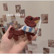 Unique keychain for malnourished dog, sausage dog, shy dog made of wool product as shown