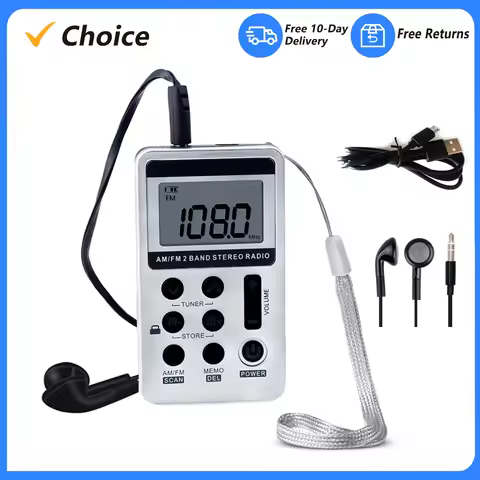 HanRongDa HRD-103 AM FM Digital Radio 2 Band Stereo Receiver Portable Pocket Radio w/ Headphones LCD