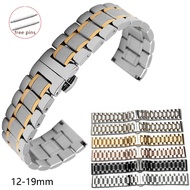 【Fashionable New Arrival】 Watchband 12mm 14mm 15mm 16mm 17mm 18mm 19mm Solid Stainless Steel Watch Band Men Women Butterfly Buckle Wristwatch Strap with Pins