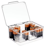 mDesign Stackable Divided Battery Storage Organizer Box Bin with Hinged Lid for AA, AAA, C, D, 9 Vol